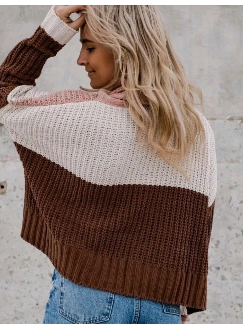 POL Canyon Rose Chenille Sweater L Colorblock Oversized Turtleneck Cozy Winter - Picture 3 of 14